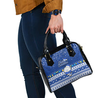 Palau Christmas Shoulder Handbag Snowman Hugs Palau Coat of Arms Maori Pattern Blue Style LT03 - Polynesian Pride