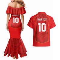 Custom Mate Ma'a Tonga Rugby Couples Matching Mermaid Dress and Hawaiian Shirt Ngatu Tribal Motifs Sporty Style - Polynesian Pride
