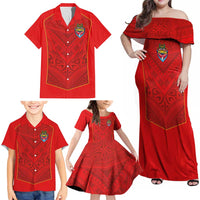 Custom Mate Ma'a Tonga Rugby Family Matching Off Shoulder Maxi Dress and Hawaiian Shirt Ngatu Tribal Motifs Sporty Style - Polynesian Pride