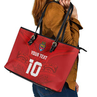 Custom Mate Ma'a Tonga Rugby Leather Tote Bag Ngatu Tribal Motifs Sporty Style - Polynesian Pride