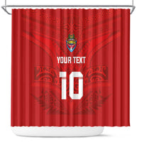 Custom Mate Ma'a Tonga Rugby Shower Curtain Ngatu Tribal Motifs Sporty Style - Polynesian Pride