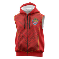 Custom Mate Ma'a Tonga Rugby Sleeveless Zip Hoodie Ngatu Tribal Motifs Sporty Style LT03 Red - Polynesian Pride