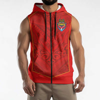 Custom Mate Ma'a Tonga Rugby Sleeveless Zip Hoodie Ngatu Tribal Motifs Sporty Style LT03 - Polynesian Pride