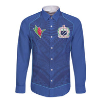 Custom Samoa Rugby Long Sleeve Button Shirt Tatau Tribal Motifs Sporty Style - Polynesian Pride