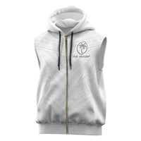 Custom Fiji Rugby Sleeveless Zip Hoodie Tapa Tribal Motifs Sporty Style LT03 White - Polynesian Pride