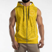 Custom Niue Rugby Sleeveless Zip Hoodie Hiapo Tribal Motifs Sporty Style - Polynesian Pride