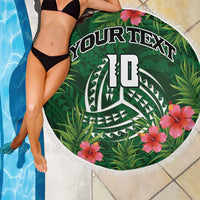 Custom Hawaii Volleyball Beach Blanket Kakau Abstract and Tropical Plants Green Color - Polynesian Pride