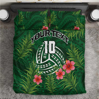 Custom Hawaii Volleyball Bedding Set Kakau Abstract and Tropical Plants Green Color - Polynesian Pride