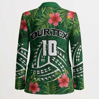 Custom Hawaii Volleyball Blazer Kakau Abstract and Tropical Plants Green Color - Polynesian Pride