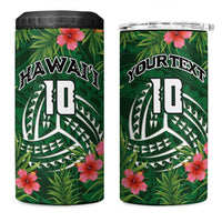 Custom Hawaii Volleyball 4 in 1 Can Cooler Tumbler Kakau Abstract and Tropical Plants Green Color - Polynesian Pride