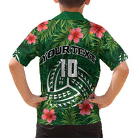 Custom Hawaii Volleyball Hawaiian Shirt Kakau Abstract and Tropical Plants Green Color - Polynesian Pride
