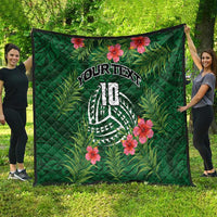 Custom Hawaii Volleyball Quilt Kakau Abstract and Tropical Plants Green Color - Polynesian Pride