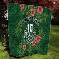 Custom Hawaii Volleyball Quilt Kakau Abstract and Tropical Plants Green Color - Polynesian Pride