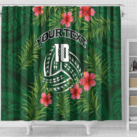 Custom Hawaii Volleyball Shower Curtain Kakau Abstract and Tropical Plants Green Color - Polynesian Pride