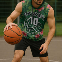 Custom Hawaii Volleyball Sleeveless Hoodie Kakau Abstract and Tropical Plants Green Color LT03 - Polynesian Pride