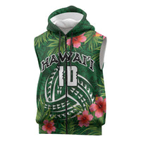 Custom Hawaii Volleyball Sleeveless Zip Hoodie Kakau Abstract and Tropical Plants Green Color LT03 Green - Polynesian Pride