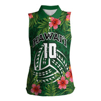 Custom Hawaii Volleyball Women Sleeveless Polo Shirt Kakau Abstract and Tropical Plants Green Color LT03 Female Green - Polynesian Pride