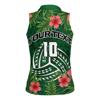 Custom Hawaii Volleyball Women Sleeveless Polo Shirt Kakau Abstract and Tropical Plants Green Color LT03 - Polynesian Pride