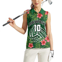 Custom Hawaii Volleyball Women Sleeveless Polo Shirt Kakau Abstract and Tropical Plants Green Color LT03 - Polynesian Pride