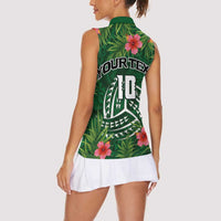 Custom Hawaii Volleyball Women Sleeveless Polo Shirt Kakau Abstract and Tropical Plants Green Color LT03 - Polynesian Pride