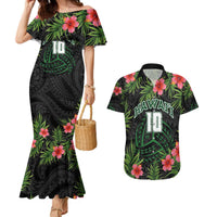 Custom Hawaii Volleyball Couples Matching Mermaid Dress and Hawaiian Shirt Kakau Abstract and Tropical Plants Black Color LT03 Black - Polynesian Pride
