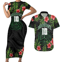Custom Hawaii Volleyball Couples Matching Short Sleeve Bodycon Dress and Hawaiian Shirt Kakau Abstract and Tropical Plants Black Color LT03 Black - Polynesian Pride