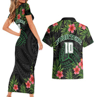 Custom Hawaii Volleyball Couples Matching Short Sleeve Bodycon Dress and Hawaiian Shirt Kakau Abstract and Tropical Plants Black Color LT03 - Polynesian Pride