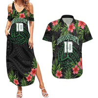 Custom Hawaii Volleyball Couples Matching Summer Maxi Dress and Hawaiian Shirt Kakau Abstract and Tropical Plants Black Color LT03 Black - Polynesian Pride