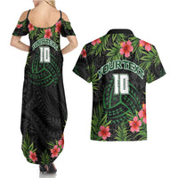 Custom Hawaii Volleyball Couples Matching Summer Maxi Dress and Hawaiian Shirt Kakau Abstract and Tropical Plants Black Color LT03 - Polynesian Pride