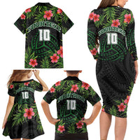 Custom Hawaii Volleyball Family Matching Long Sleeve Bodycon Dress and Hawaiian Shirt Kakau Abstract and Tropical Plants Black Color LT03 - Polynesian Pride