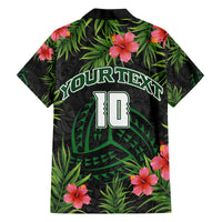 Custom Hawaii Volleyball Family Matching Off The Shoulder Long Sleeve Dress and Hawaiian Shirt Kakau Abstract and Tropical Plants Black Color LT03 - Polynesian Pride