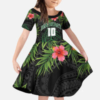 Custom Hawaii Volleyball Family Matching Off Shoulder Maxi Dress and Hawaiian Shirt Kakau Abstract and Tropical Plants Black Color LT03 Daughter's Dress Black - Polynesian Pride