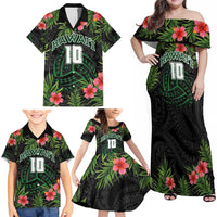 Custom Hawaii Volleyball Family Matching Off Shoulder Maxi Dress and Hawaiian Shirt Kakau Abstract and Tropical Plants Black Color LT03 - Polynesian Pride