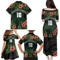 Custom Hawaii Volleyball Family Matching Puletasi and Hawaiian Shirt Kakau Abstract and Tropical Plants Black Color LT03 - Polynesian Pride
