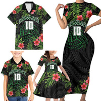 Custom Hawaii Volleyball Family Matching Short Sleeve Bodycon Dress and Hawaiian Shirt Kakau Abstract and Tropical Plants Black Color LT03 - Polynesian Pride