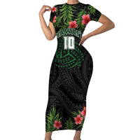 Custom Hawaii Volleyball Family Matching Short Sleeve Bodycon Dress and Hawaiian Shirt Kakau Abstract and Tropical Plants Black Color LT03 Mom's Dress Black - Polynesian Pride
