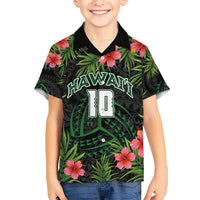 Custom Hawaii Volleyball Hawaiian Shirt Kakau Abstract and Tropical Plants Black Color - Polynesian Pride