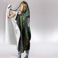 Custom Hawaii Volleyball Hooded Blanket Kakau Abstract and Tropical Plants Black Color - Polynesian Pride