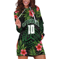 Custom Hawaii Volleyball Hoodie Dress Kakau Abstract and Tropical Plants Black Color LT03 Black - Polynesian Pride