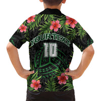 Custom Hawaii Volleyball Kid Hawaiian Shirt Kakau Abstract and Tropical Plants Black Color - Polynesian Pride