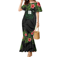 Custom Hawaii Volleyball Mermaid Dress Kakau Abstract and Tropical Plants Black Color - Polynesian Pride