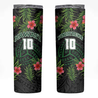 Custom Hawaii Volleyball Skinny Tumbler Kakau Abstract and Tropical Plants Black Color LT03 Black - Polynesian Pride