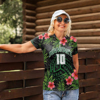 Custom Hawaii Volleyball Women Polo Shirt Kakau Abstract and Tropical Plants Black Color - Polynesian Pride