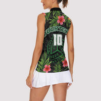 Custom Hawaii Volleyball Women Sleeveless Polo Shirt Kakau Abstract and Tropical Plants Black Color LT03 - Polynesian Pride