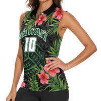 Custom Hawaii Volleyball Women Sleeveless Polo Shirt Kakau Abstract and Tropical Plants Black Color LT03 - Polynesian Pride