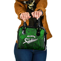 Personalized New Zealand Shoulder Handbag Silver Fern and Maori Symbols Papua Shell Green Style LT03 One Size Green - Polynesian Pride