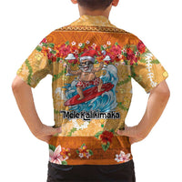 Hawaii Mele Kalikimaka Family Matching Off The Shoulder Long Sleeve Dress and Hawaiian Shirt Funny Santa Claus Surfing on Tropical Plants LT03 - Polynesian Pride