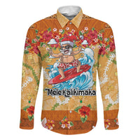 Hawaii Mele Kalikimaka Family Matching Off Shoulder Maxi Dress and Hawaiian Shirt Funny Santa Claus Surfing on Tropical Plants LT03 Dad's Shirt - Long Sleeve Multicolor - Polynesian Pride