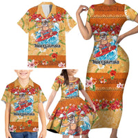 Hawaii Mele Kalikimaka Family Matching Short Sleeve Bodycon Dress and Hawaiian Shirt Funny Santa Claus Surfing on Tropical Plants LT03 - Polynesian Pride