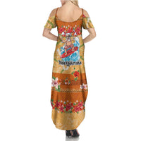 Hawaii Mele Kalikimaka Family Matching Summer Maxi Dress and Hawaiian Shirt Funny Santa Claus Surfing on Tropical Plants LT03 - Polynesian Pride